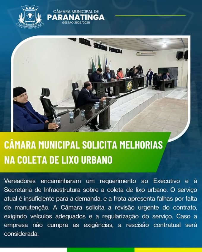 CÂMARA SOLICITA MELHORIAS NA COLETA DE LIXO