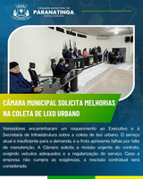 CÂMARA SOLICITA MELHORIAS NA COLETA DE LIXO
