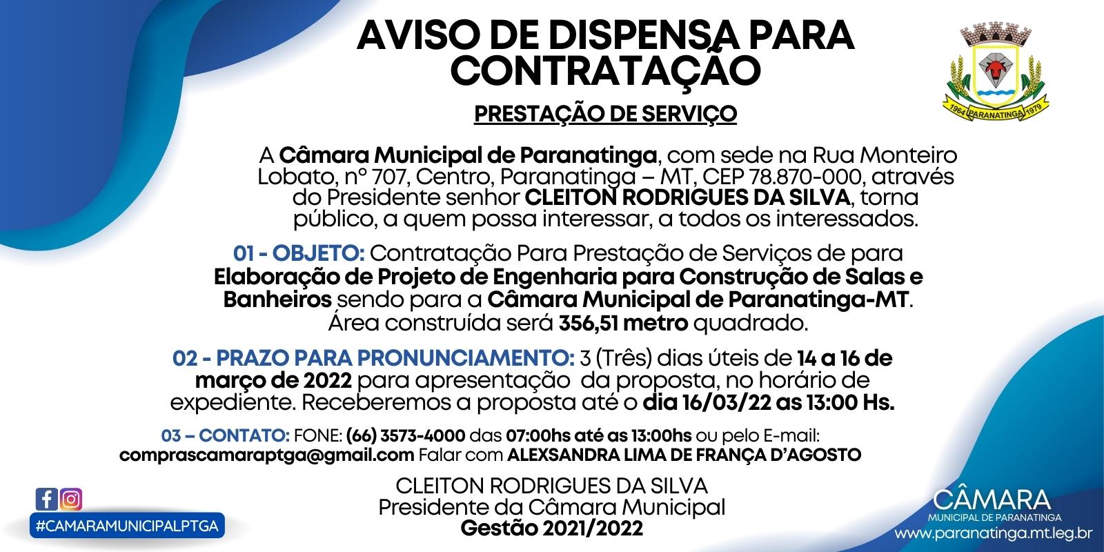 Aviso de  Dispensa para contratação 