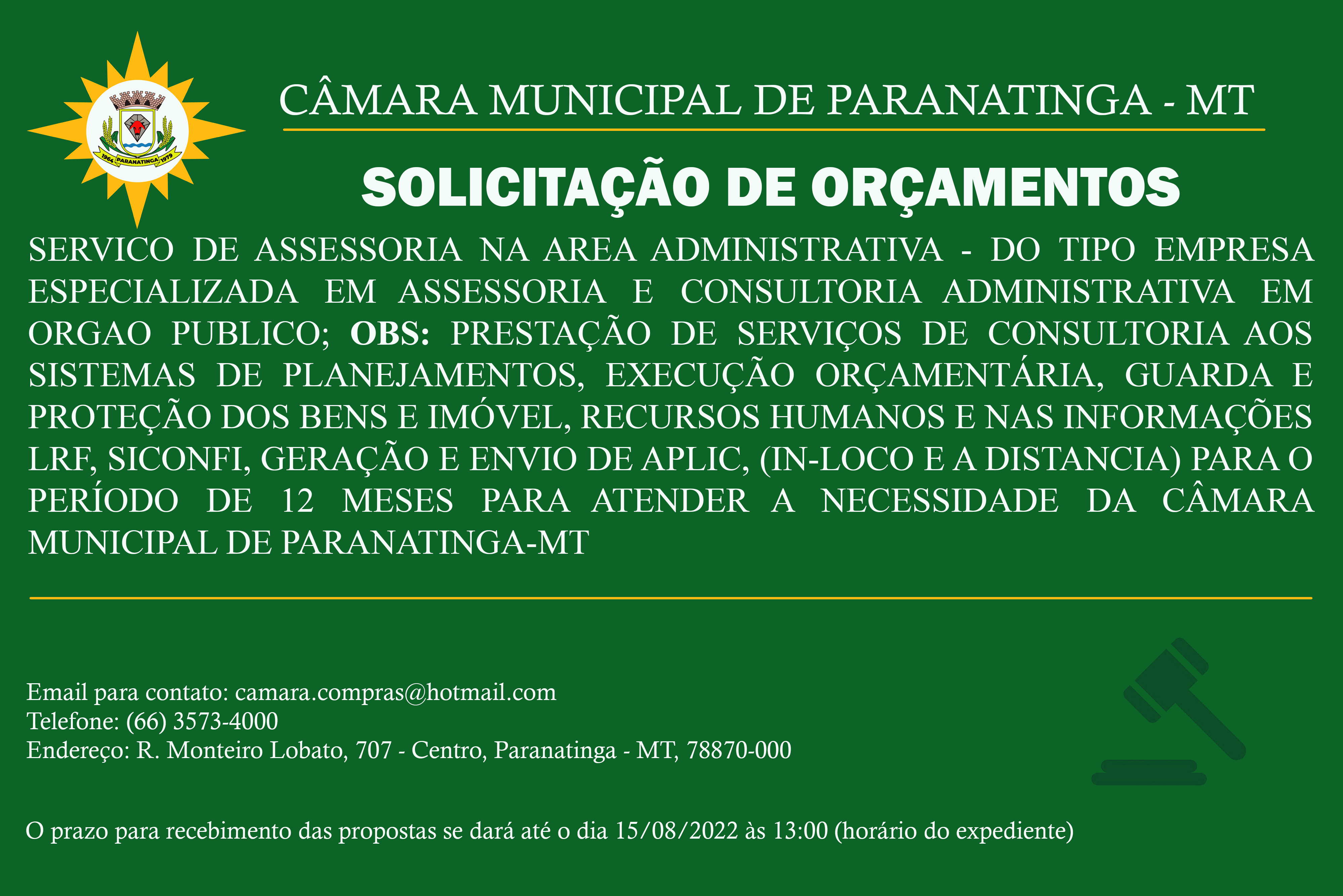 AVISO - SOLICITAÇÃO DE ORÇAMENTO