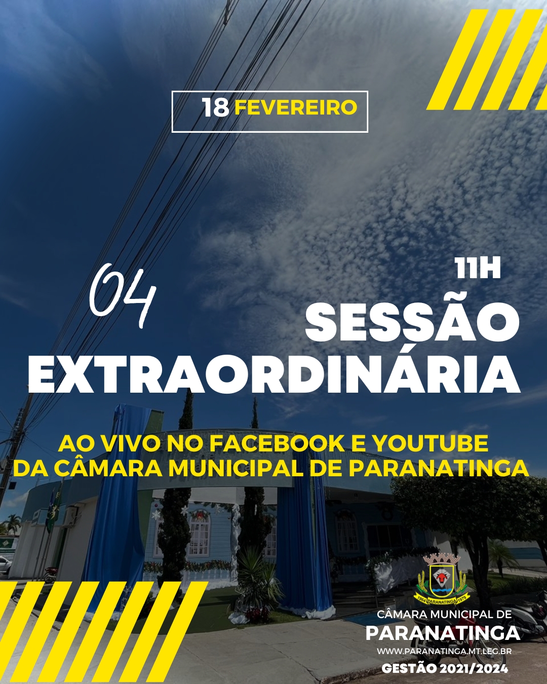 Dia 18 de fevereiro acontece a 4ª Sessão Extraordinária na Câmara Municipal de Paranatinga; confira