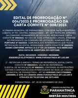 EDITAL DE PRORROGAÇÃO Nº 004/2023 E PRORROGAÇÃO DA CARTA CONVITE Nº 008/2023