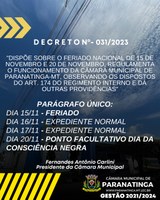 Publicação do Decreto Nº031/2023 de 14 de novembro de 2023